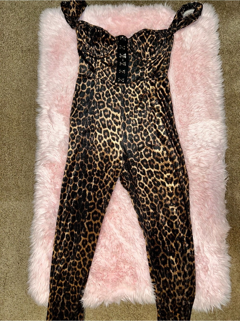 PrettyLittleThing Leopard Print Velvet Jumpsuit - Brown & Black
